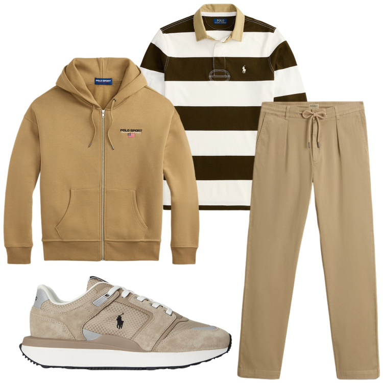 Outfit uomo - Total look #2281393. Stile Trendy per Sport. Abbinamento con felpe con cappuccio, maglieria, sneakers, pantaloni.