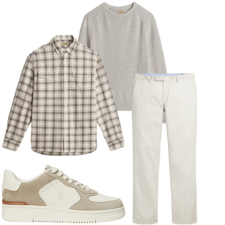 Outfit uomo - Total look #2281394. Stile Casual per Tutti i giorni. Abbinamento con pantaloni chino, sneakers, camicie, maglieria.