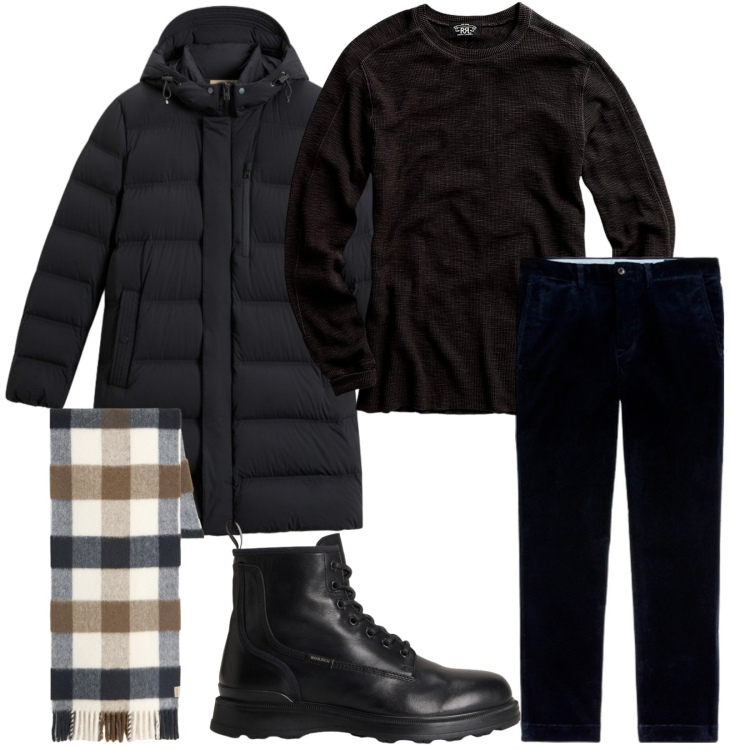 Outfit uomo - Total look #2281395. Stile Urban per Tutti i giorni. Abbinamento con maglieria, pantaloni, piumini, anfibi, sciarpe.