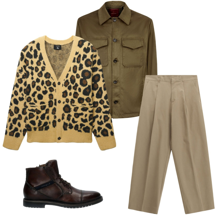 Outfit uomo - Total look #2281402. Stile Trendy per Serata speciale. Abbinamento con cardigans, pantaloni, giacche, anfibi.