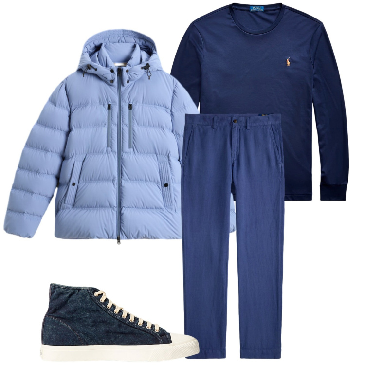 Outfit uomo - Total look #2281405. Stile Casual per Tutti i giorni. Abbinamento con sneakers, t-shirt, pantaloni, piumini.