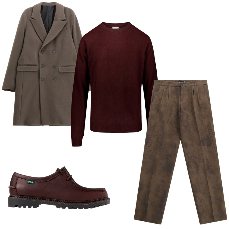 Outfit uomo - Total look #2281410. Stile Urban per Serata speciale. Abbinamento con pantaloni, cappotti, scarpe stringate, maglieria.