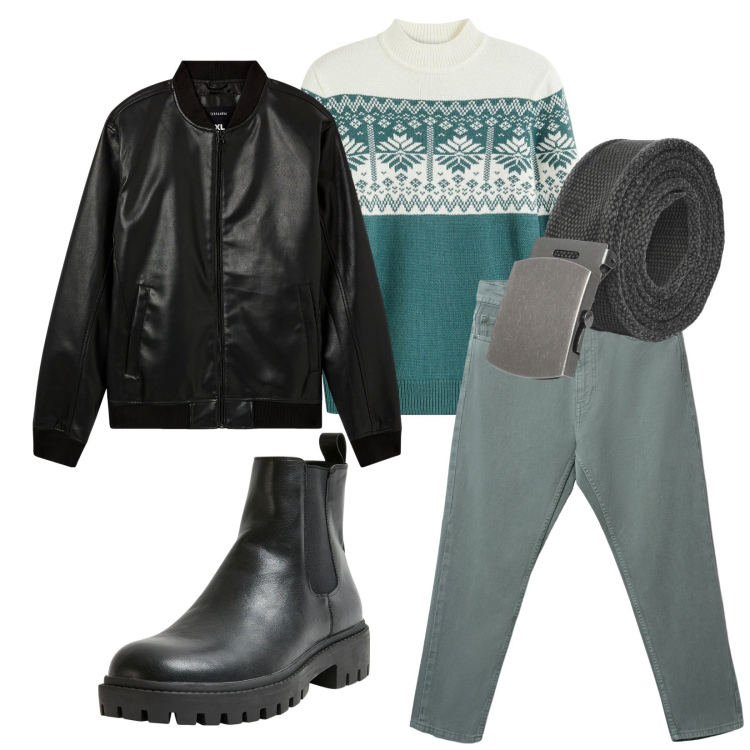 Outfit uomo - Total look #2281412. Stile Trendy per Tutti i giorni. Abbinamento con maglieria, bomber, stivali e stivaletti, cinture, jeans.