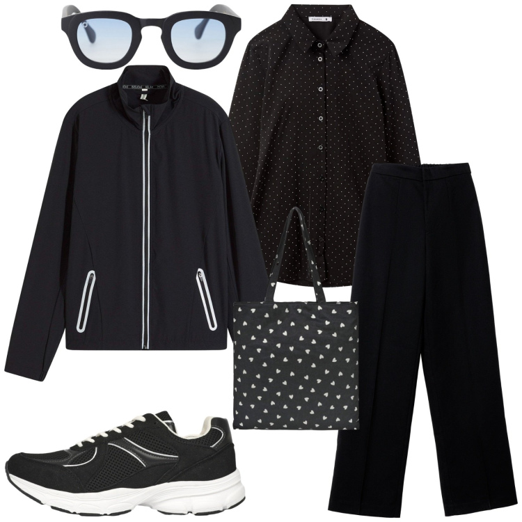 Outfit donna - Total look #2281415. Stile Casual chic per Tutti i giorni. Abbinamento con blazer, borse tote, sneakers, camicie, pantaloni, occhiali da sole.
