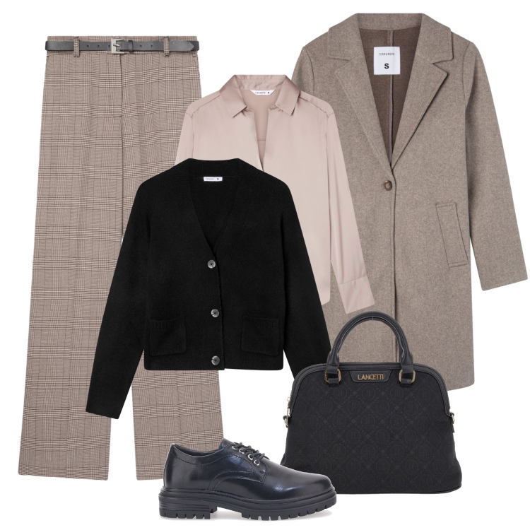 Outfit donna - Ufficio classico. Stile Glamour per Ufficio. Abbinamento con camicie, cardigans, cappotti, pantaloni, mocassini, borse a spalla.