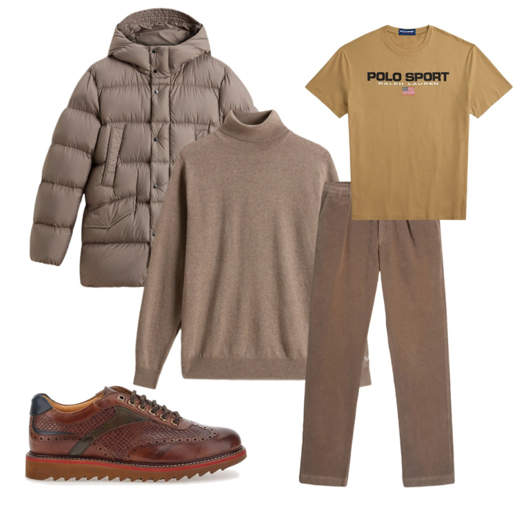 Outfit uomo - Total look #2281419. Stile Casual per Tutti i giorni. Abbinamento con t-shirt, pantaloni, maglieria, parka, scarpe stringate.