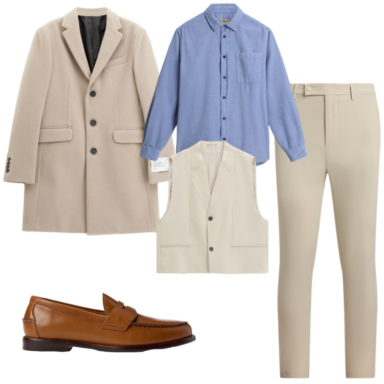 Outfit uomo - Total look #2281422. Stile Business/Elegante per Cerimonia. Abbinamento con cappotti, gilet, scarpe stringate, pantaloni, camicie.