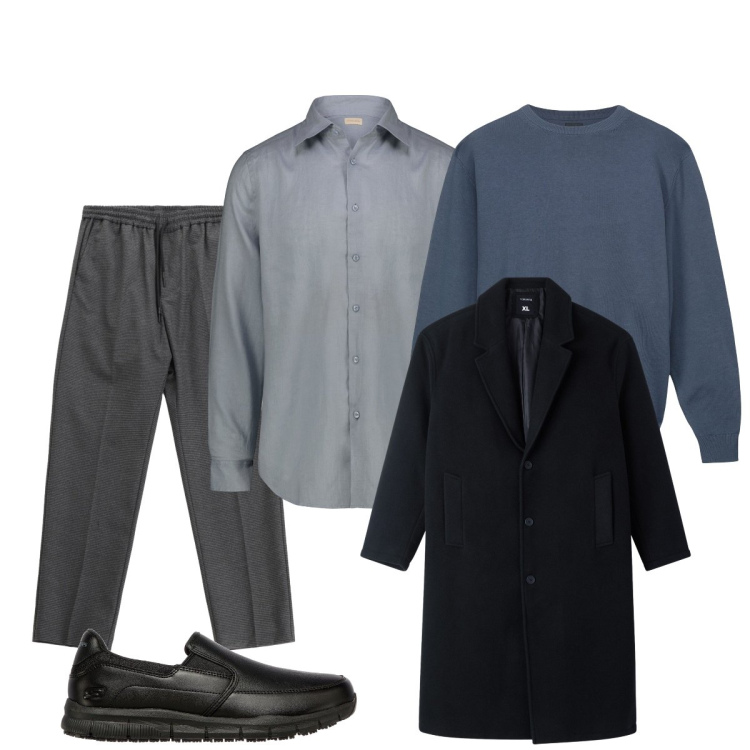 Outfit uomo - Business casual. Stile Casual per Ufficio. Abbinamento con cappotti, pantaloni, scarpe stringate, camicie, maglieria.