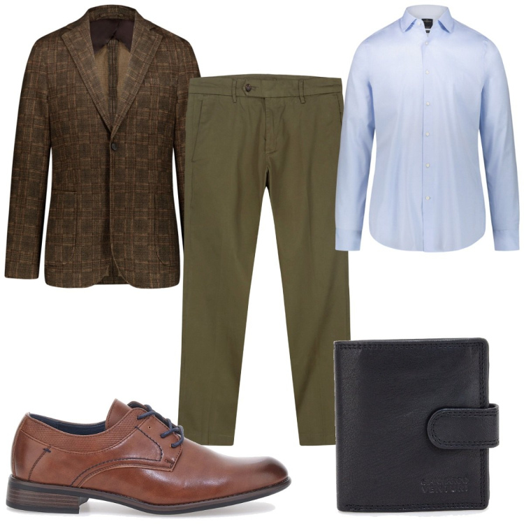 Outfit uomo - Novembre in tweed: la giacca. Stile Casual per Tutti i giorni. Abbinamento con camicie, giacche, portafogli, pantaloni chino, scarpe stringate.