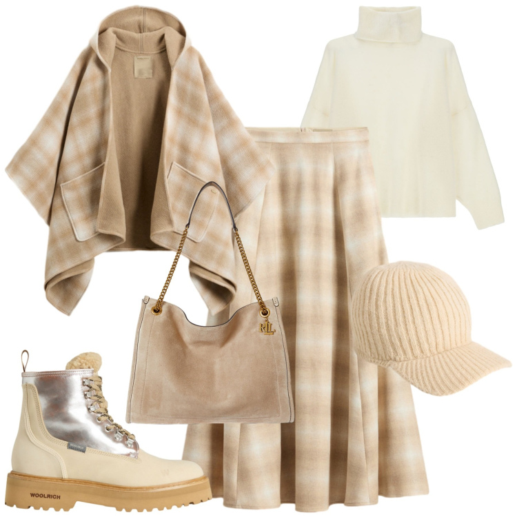 Outfit donna - Woolrich. Stile Casual chic per Tutti i giorni. Abbinamento con maglieria, borse tote, cappelli, gonne lunghe, anfibi, cappe.