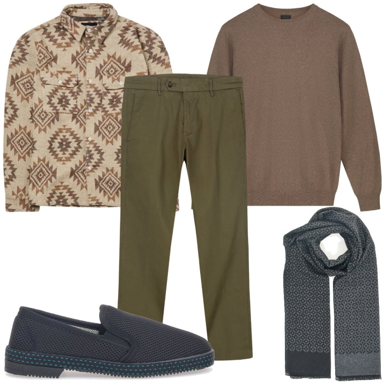 Outfit uomo - Il caffè del mattino è trendy. Stile Trendy per Tutti i giorni. Abbinamento con cappotti, sciarpe, pantaloni chino, maglieria, pantofole.