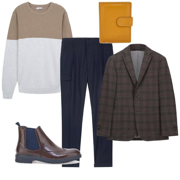 Outfit uomo - Mix di classe. Stile Casual per Tutti i giorni. Abbinamento con maglieria, stivali e stivaletti, portafogli, pantaloni cargo, giacche.