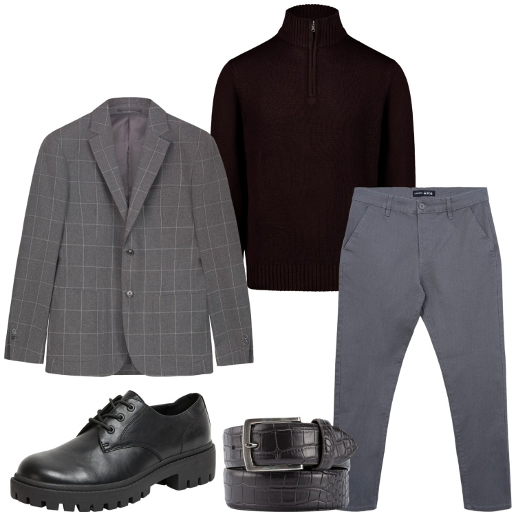 Outfit uomo - Total look #2281565. Stile Trendy per Serata speciale. Abbinamento con pantaloni chino, scarpe stringate, giacche, maglieria, cinture.