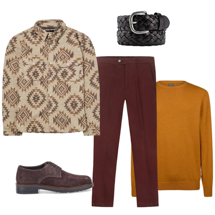 Outfit uomo - I riquadri caffè. Stile Casual per Tutti i giorni. Abbinamento con cappotti, maglieria, pantaloni chino, cinture, scarpe stringate.