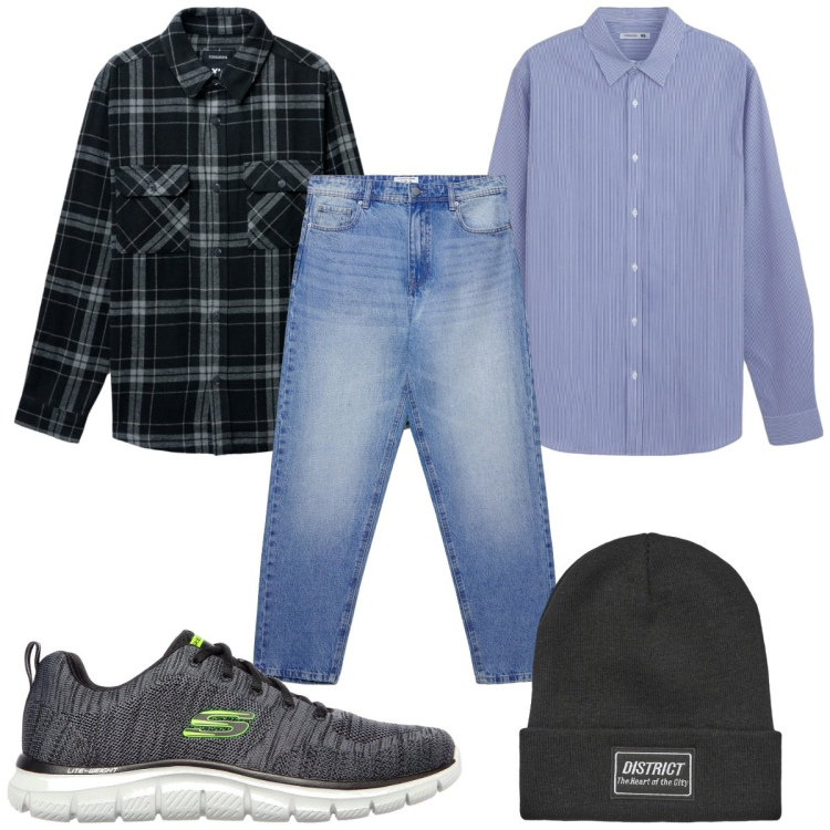 Outfit uomo - Total look #2281574. Stile Casual per Tutti i giorni. Abbinamento con camicie, berretti, cappotti, jeans, sneakers.