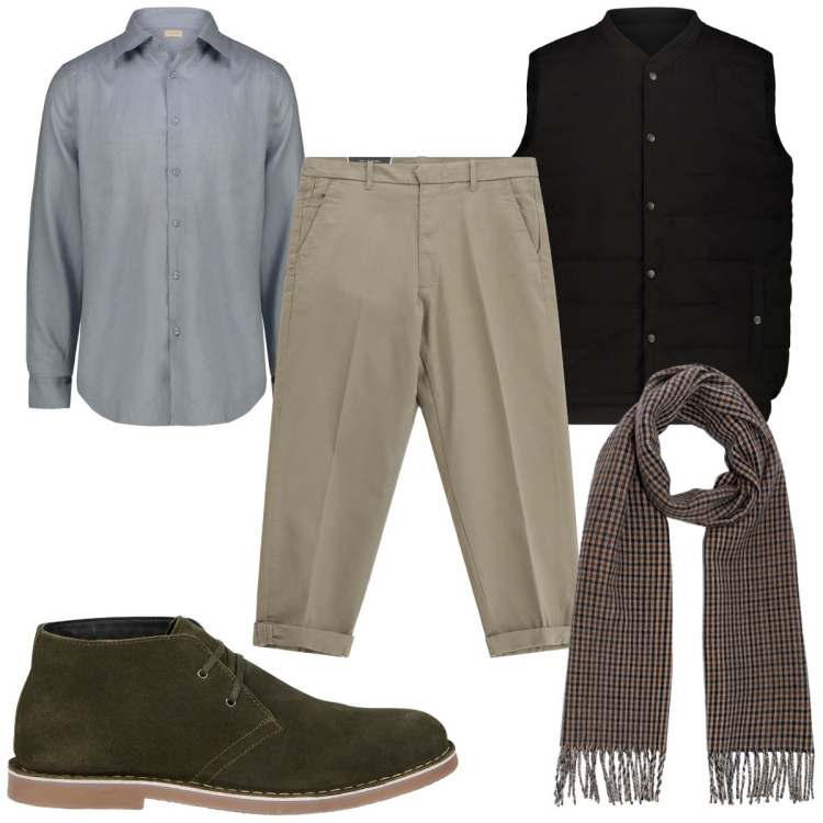 Outfit uomo - Total look #2281577. Stile Casual per Tutti i giorni. Abbinamento con pantaloni chino, camicie, stivali e stivaletti, sciarpe, piumini.