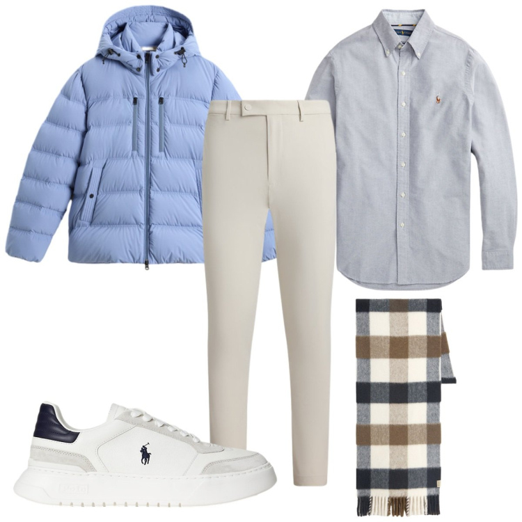 Outfit uomo - Total look #2281580. Stile Trendy per Tutti i giorni. Abbinamento con sneakers, camicie, pantaloni, piumini, sciarpe.