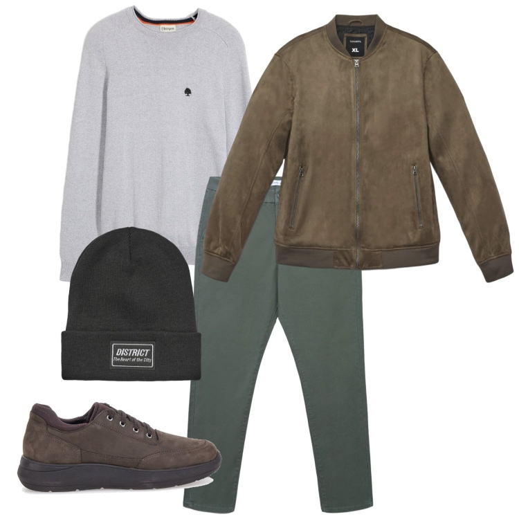 Outfit uomo - Il suede. Stile Casual per Tutti i giorni. Abbinamento con maglieria, giacche, berretti, pantaloni chino, scarpe stringate.