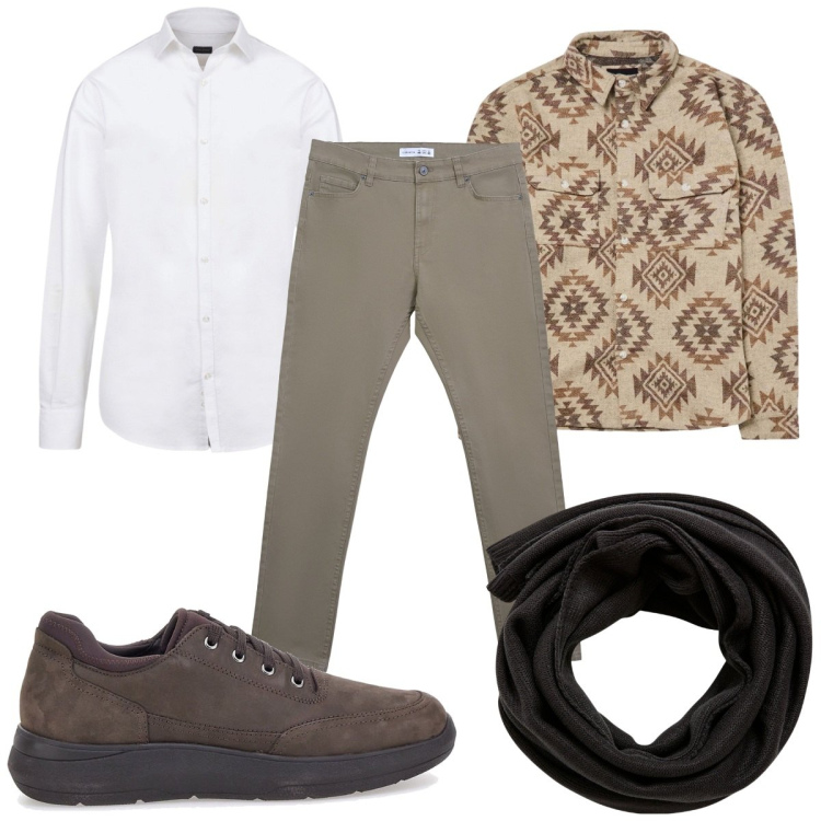 Outfit uomo - Total look #2281591. Stile Casual per Tutti i giorni. Abbinamento con cappotti, sciarpe, pantaloni skinny, scarpe stringate, camicie.