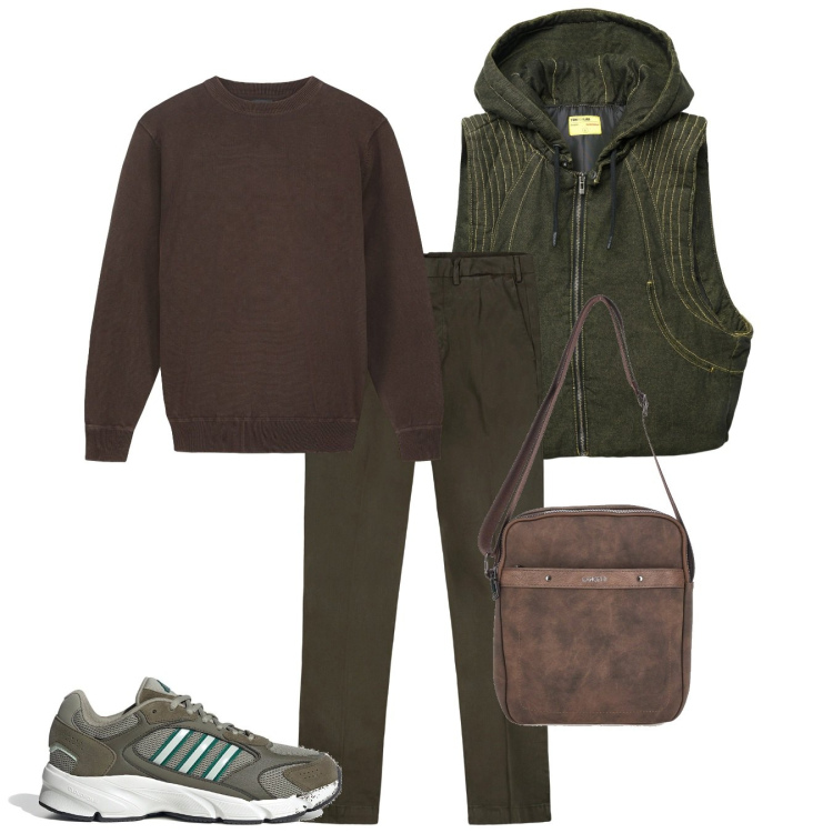 Outfit uomo - A zonzo. Stile Casual per Tutti i giorni. Abbinamento con gilet, portafogli, pantaloni, sneakers, maglieria.