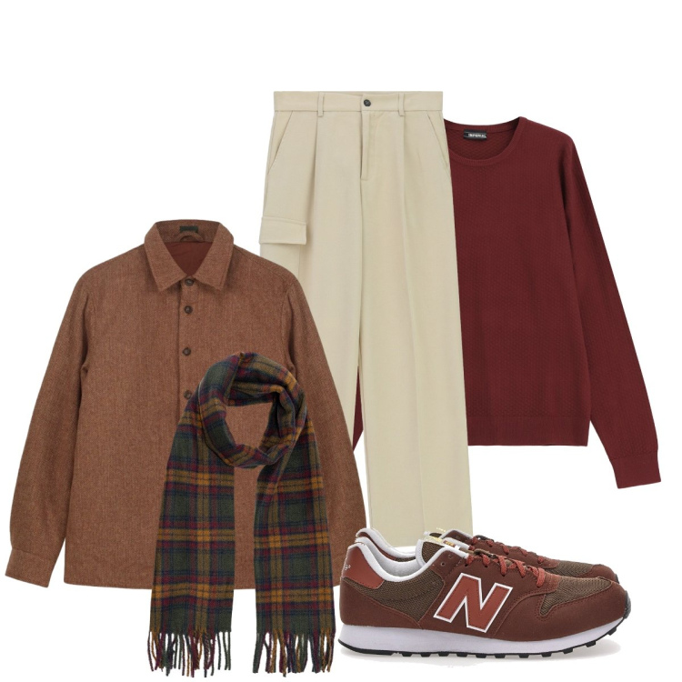 Outfit uomo - Chic confortevole. Stile Trendy per Tutti i giorni. Abbinamento con pantaloni cargo, maglieria, sneakers, sciarpe, cappotti.