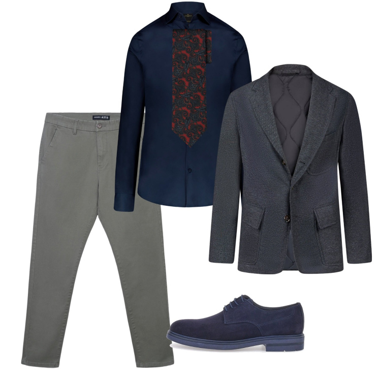 Outfit uomo - Dall\'ufficio a cena. Stile Business/Elegante per Serata speciale. Abbinamento con pantaloni chino, camicie, scarpe stringate, cravatte, giacche.