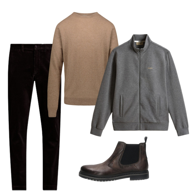 Outfit uomo - Il bomber in lana. Stile Trendy per Serata speciale. Abbinamento con pantaloni, felpe, maglieria, stivali e stivaletti.