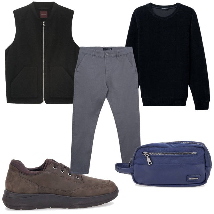 Outfit uomo - Total look #2281642. Stile Casual per Tutti i giorni. Abbinamento con pantaloni chino, maglieria, borse sportive, piumini, scarpe stringate.