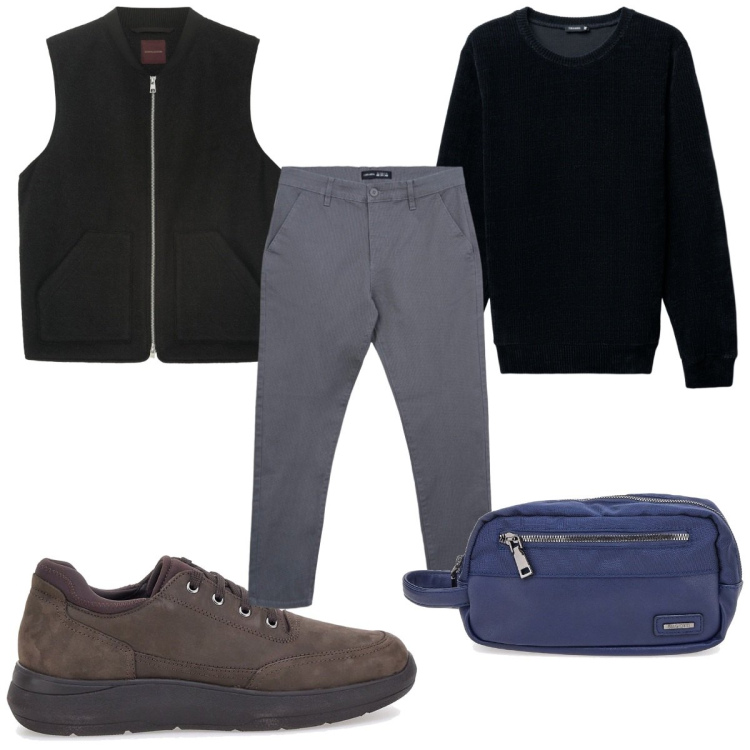 Outfit uomo - Total look #2281645. Stile Casual per Tutti i giorni. Abbinamento con maglieria, pantaloni chino, borse sportive, piumini, scarpe stringate.