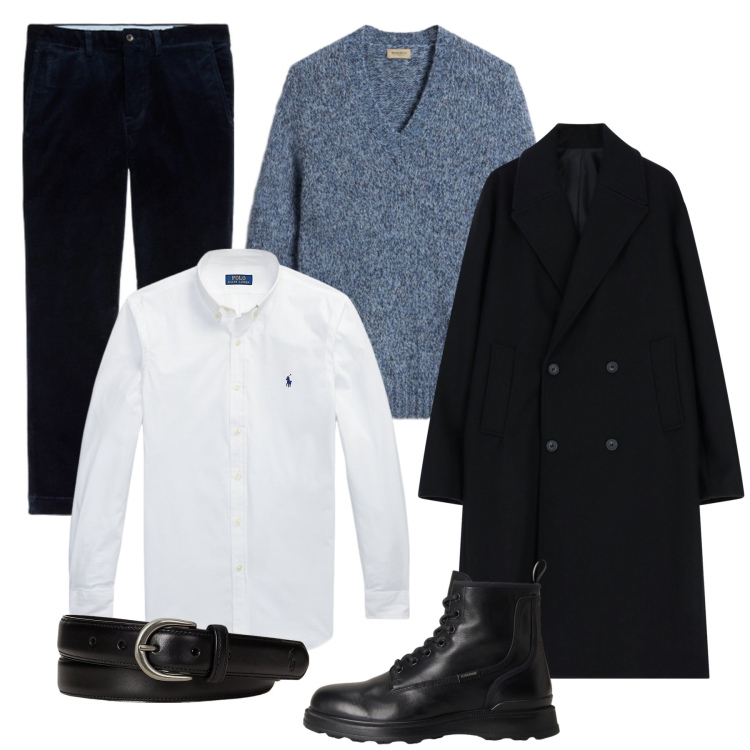 Outfit uomo - A un appuntamento…. Stile Business/Elegante per Ufficio. Abbinamento con cappotti, camicie, pantaloni, cinture, anfibi, pullovers.