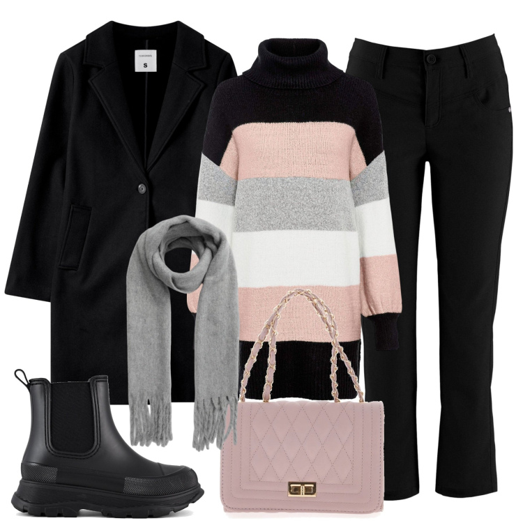 Outfit donna - Deliziose righe. Stile Basic per Tutti i giorni. Abbinamento con maglieria, pantaloni, cappotti, sciarpe, stivali, borse a tracolla.