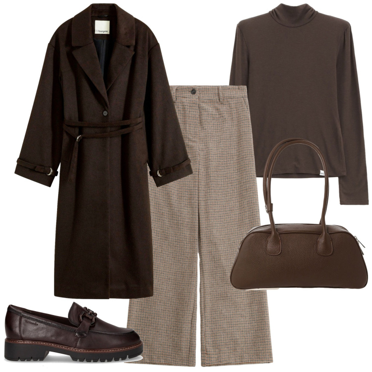 Outfit donna - Total look #2281730. Stile Urban per Tutti i giorni. Abbinamento con cappotti, pantaloni a palazzo, maglieria, borse a mano, mocassini.