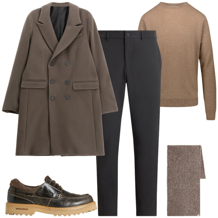 Outfit uomo - City. Stile Business/Elegante per Tutti i giorni. Abbinamento con cappotti, pantaloni, scarpe stringate, sciarpe, maglieria.