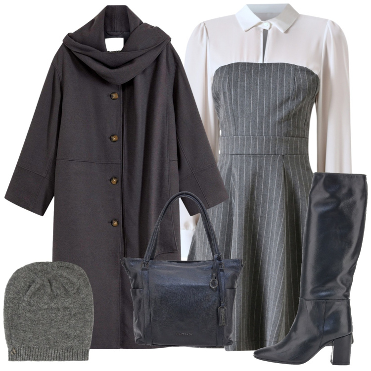 Outfit donna - Winter mood. Stile Bon Ton per Serata fuori. Abbinamento con cappotti, vestiti corti, berretti, stivali, shopping bag.