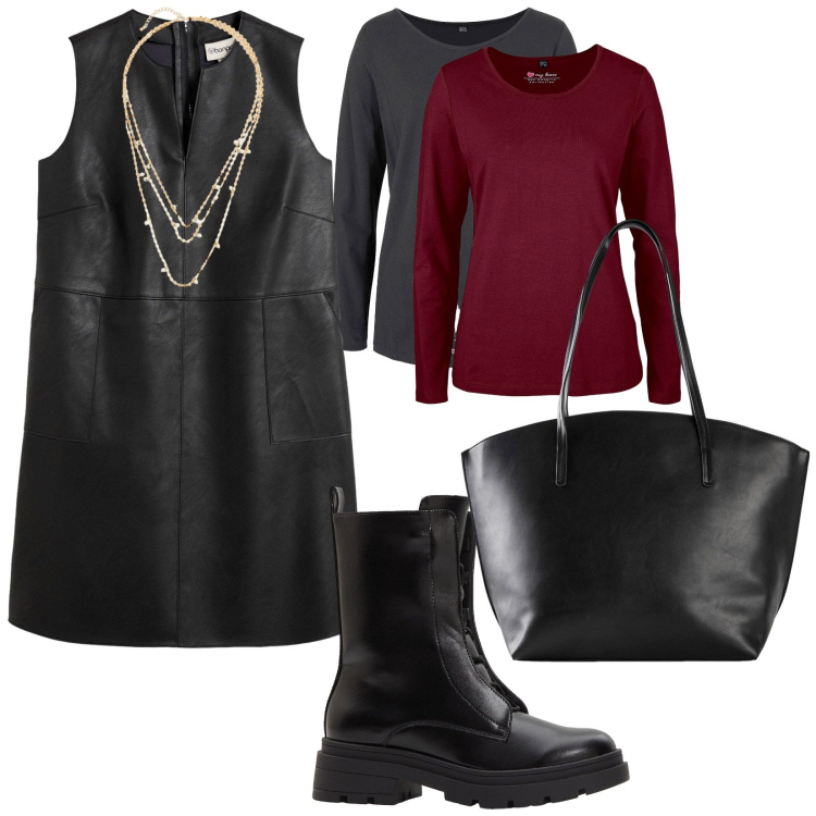 Outfit donna - Bonprix day to night. per Tutti i giorni. Abbinamento con maglieria, vestiti, shopping bag, stivaletti, collane.