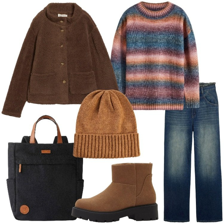 Outfit donna - bonprix - SINGLES\' DAY. Stile Casual per Scuola/Università. Abbinamento con jeans dritti, berretti, maglieria, blazer, zaini, stivaletti.