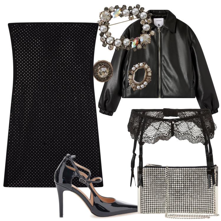 Outfit donna - Serata un pochino sexy. Stile Sexy per Serata fuori. Abbinamento con slip, pochette, vestiti corti, bomber, cappotti, décolleté.