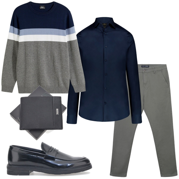 Outfit uomo - Total look #2281813. Stile Urban per Serata speciale. Abbinamento con maglieria, pantaloni chino, camicie, portafogli, scarpe stringate.