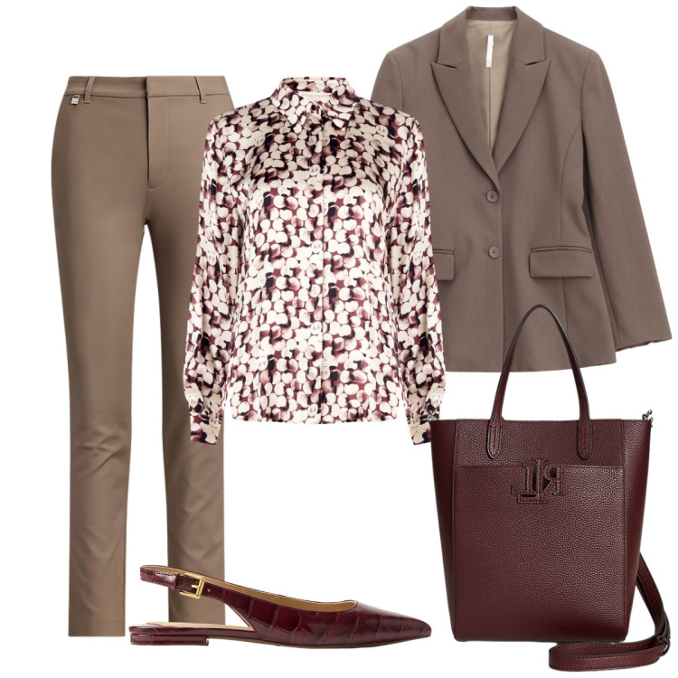 Outfit donna - Giornata libera. Stile Basic per Tutti i giorni. Abbinamento con camicie, blazer, pantaloni, borse tote, ballerine.