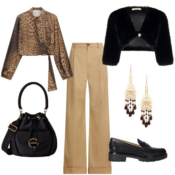 Outfit donna - Elegante ma non troppo.... Stile Casual chic per Tutti i giorni. Abbinamento con camicie, bolero, borse a secchiello, pantaloni, mocassini, orecchini.