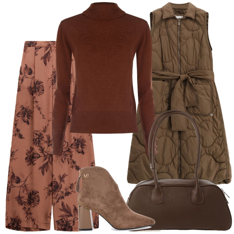 Outfit donna - Il pantalone fantasia. Stile Basic per Serata fuori. Abbinamento con blazer, pullovers, pantaloni a palazzo, borse a mano, stivaletti.