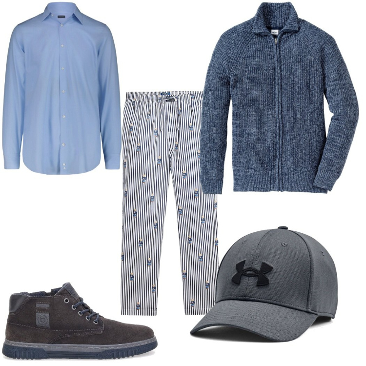 Outfit uomo - Total look #2281854. Stile Trendy per Tutti i giorni. Abbinamento con cardigans, pantaloni, cappelli, scarpe stringate, camicie.