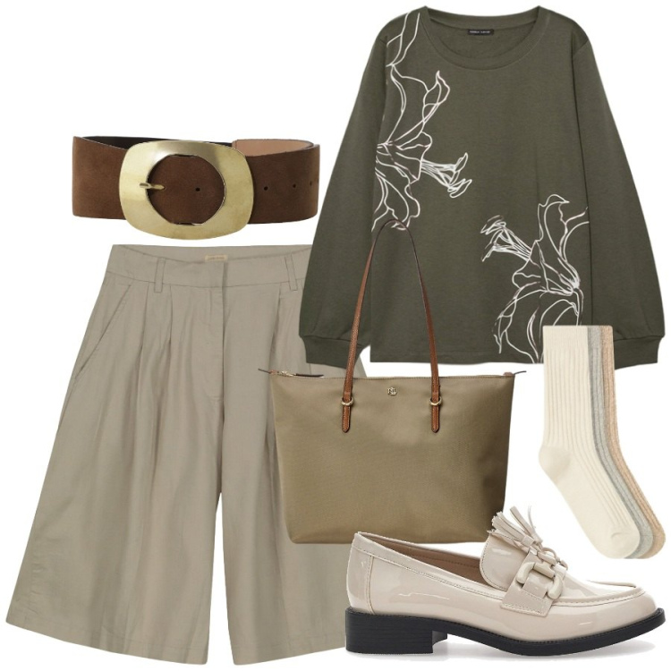 Outfit donna - I bermuda e la felpa. Stile Minimal per Tutti i giorni. Abbinamento con calzini, cinture, borse tote, mocassini, bermuda, felpe.