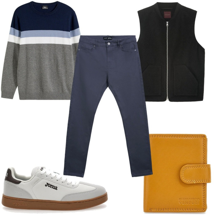 Outfit uomo - Total look #2281864. Stile Trendy per Tutti i giorni. Abbinamento con maglieria, pantaloni skinny, portafogli, sneakers, piumini.