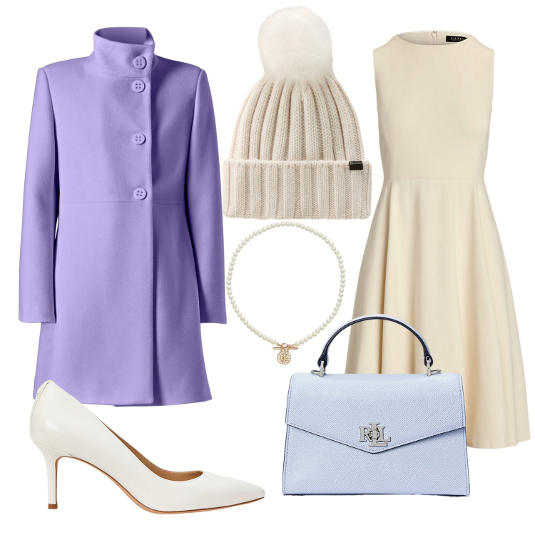 Outfit donna - Total look #2281880. Stile Bon Ton per Serata fuori. look ideale per Petite. Abbinamento con cappotti, vestiti senza maniche, décolleté, ciondoli, borse a mano, berretti.