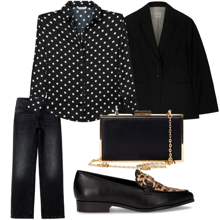 Outfit donna - Stile funzionale. Stile Bon Ton per Serata fuori. Abbinamento con pochette, camicie, jeans, blazer, mocassini.