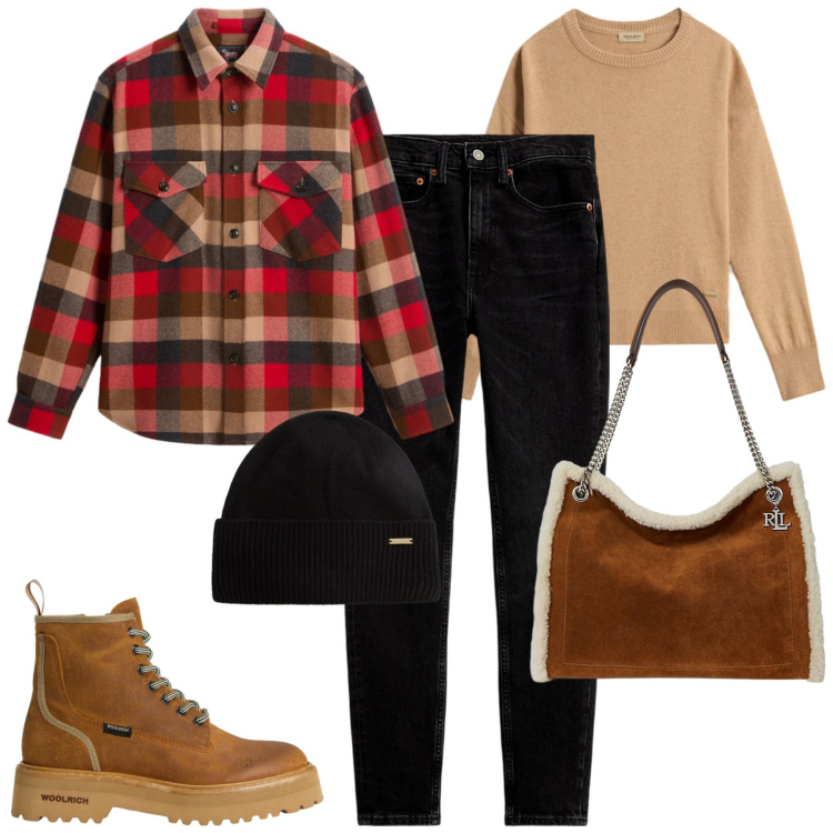 Outfit donna - That\'s me in the weekend. Stile Casual chic per Tutti i giorni. Abbinamento con jeans slim fit, borse tote, anfibi, maglieria, berretti, cappotti.