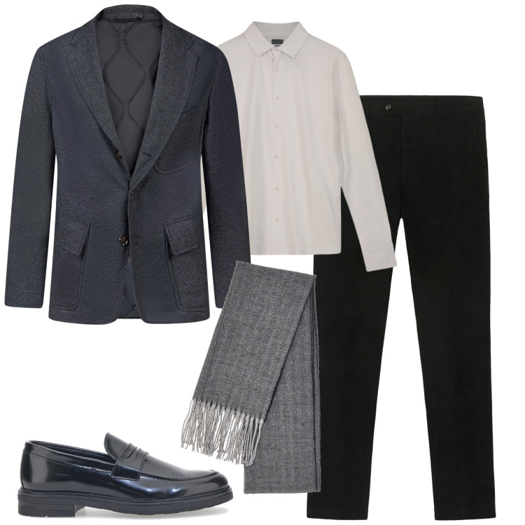 Outfit uomo - Novembre. Stile Business/Elegante per Tutti i giorni. Abbinamento con sciarpe, pantaloni chino, scarpe stringate, polo, giacche.