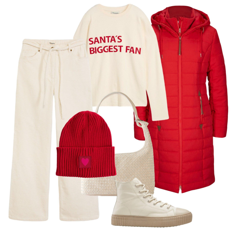 Outfit donna - Divertente con gli amici. Stile Casual per Tutti i giorni. Abbinamento con blazer, maglieria, shopping bag, sneakers alte, pantaloni, berretti.