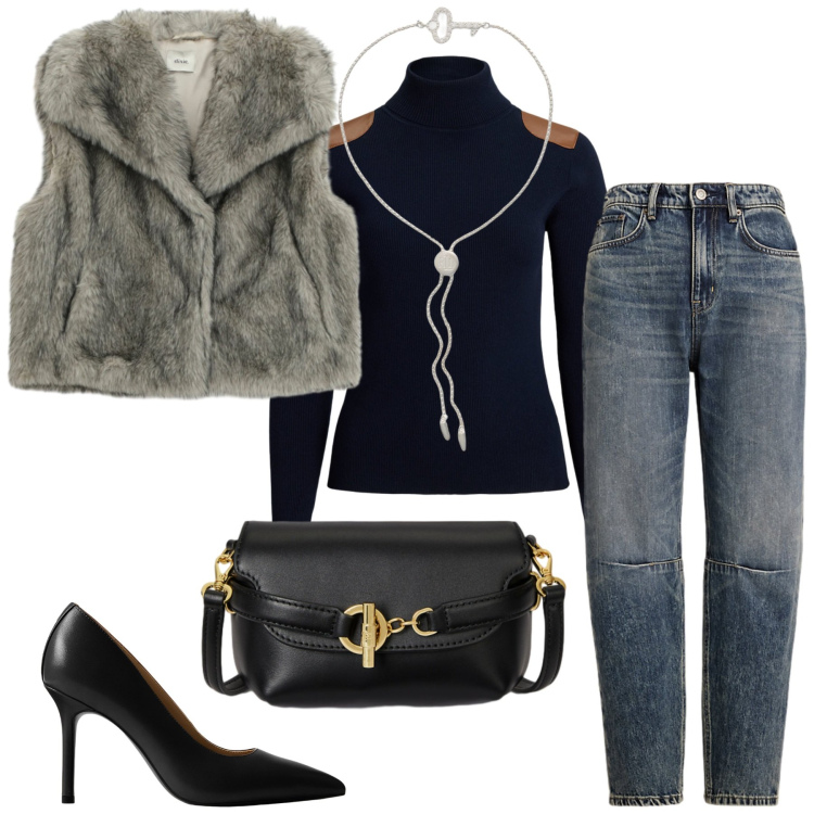 Outfit donna - Total look #2281930. Stile Chic per Serata fuori. Abbinamento con camicie, maglieria, braccialetti, borse a tracolla, décolleté, jeans.